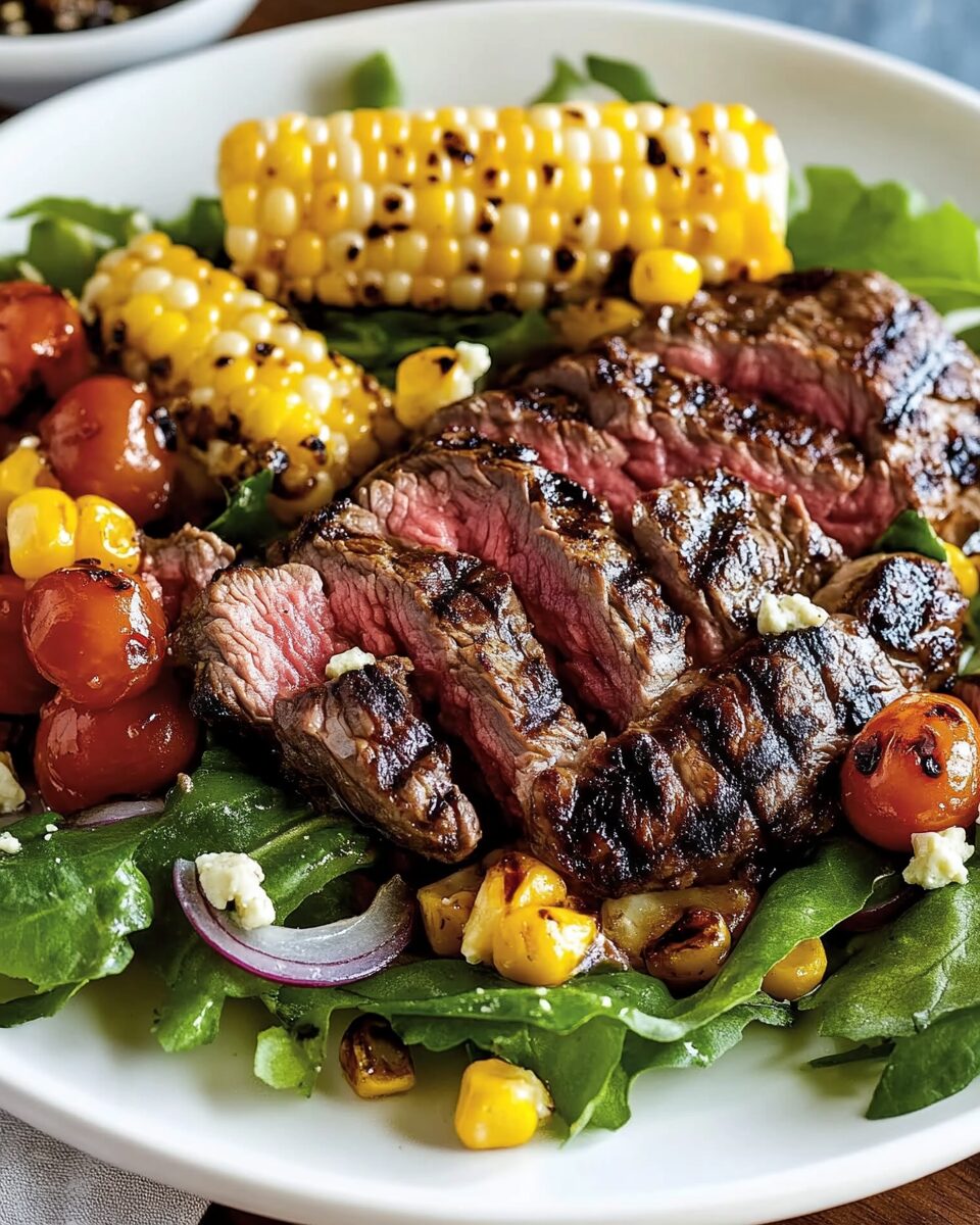 Balsamic Steak Gorgonzola Salad with Grilled Corn
