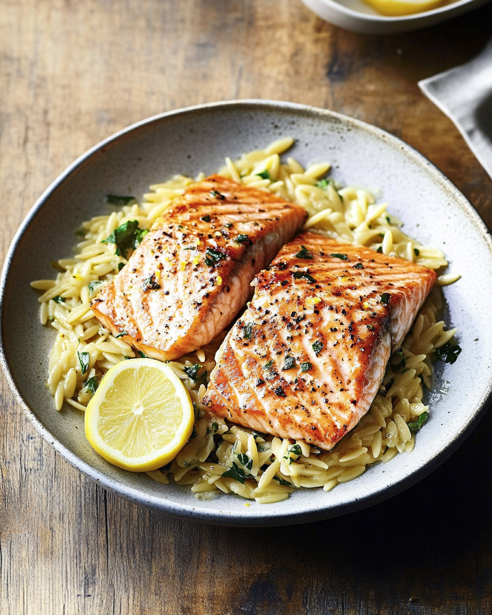Skillet Salmon with Lemon Orzo