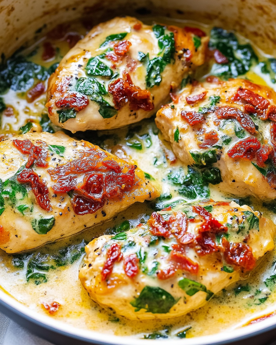 Sun-Dried Tomato Spinach and Bacon Chicken