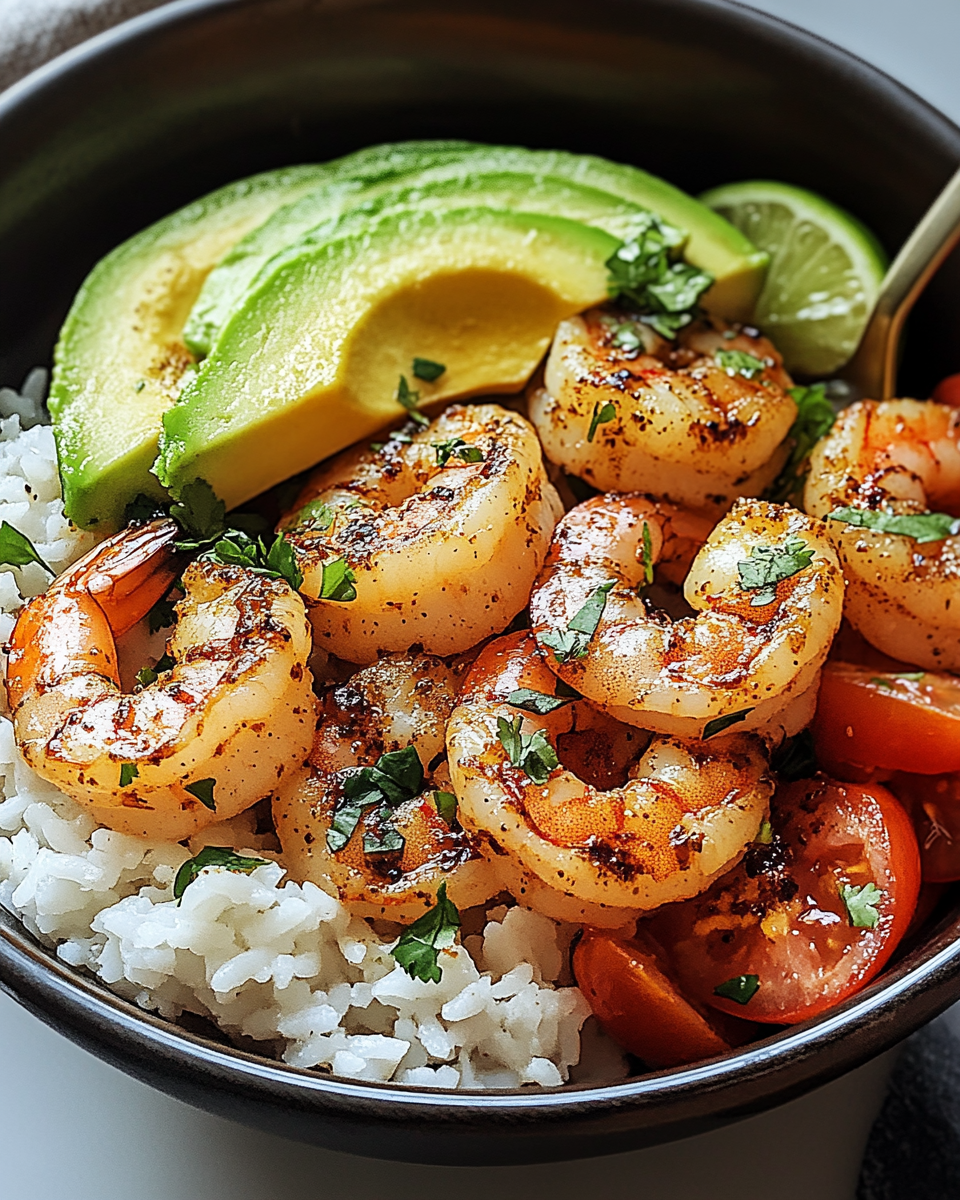Spicy Shrimp and Avocado Rice Bowl