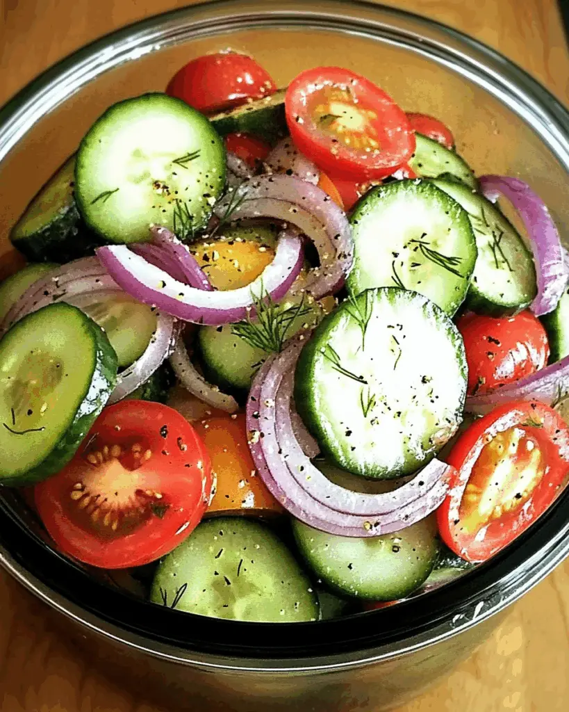 Marinated Cucumbers, Onions, and Tomatoes Salad