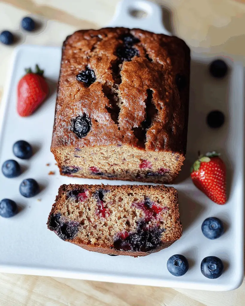 Strawberry Banana Bread with Blueberries