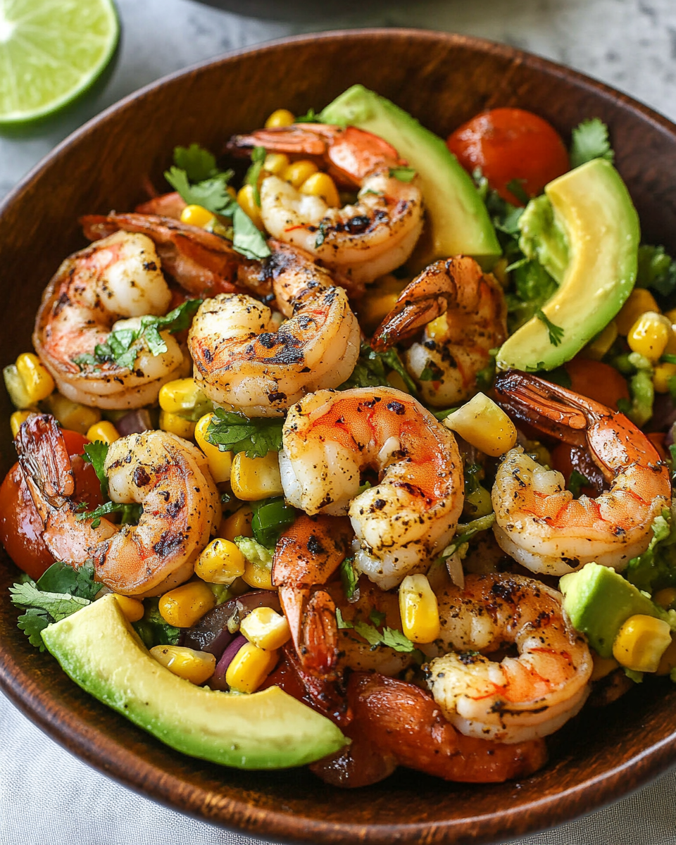 Grilled Mexican Shrimp Corn and Avocado Salad