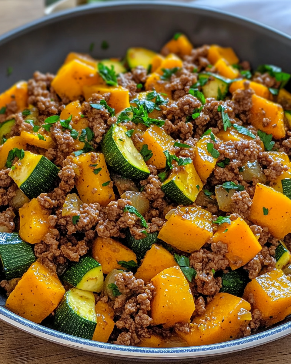 Ground Beef Zucchini Sweet Potato Skillet