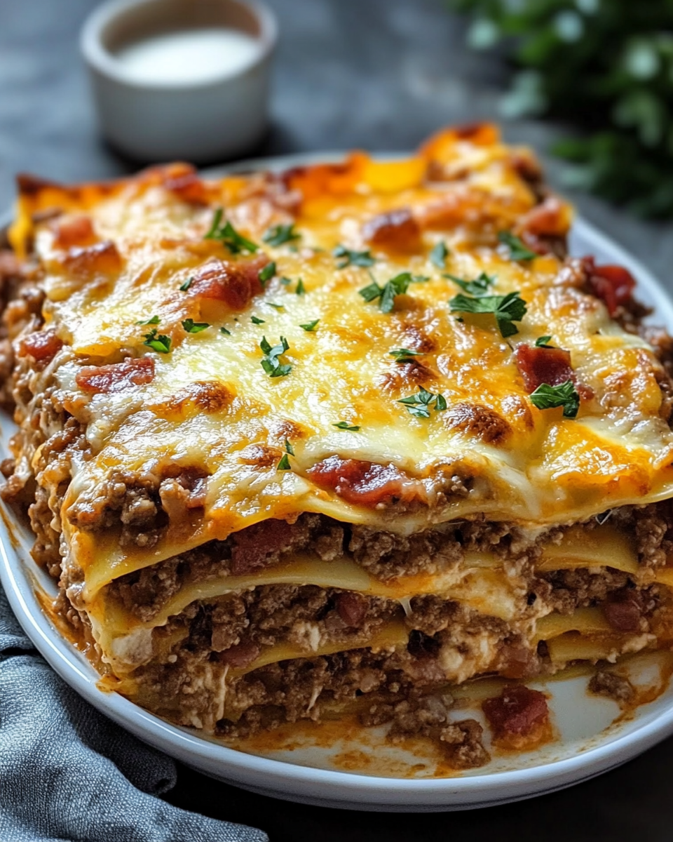 Parmesan Garlic Bacon Cheeseburger Lasagna