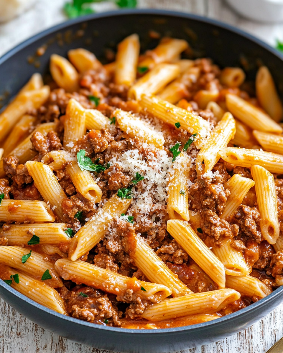 Creamy Garlic Butter Beef Pasta