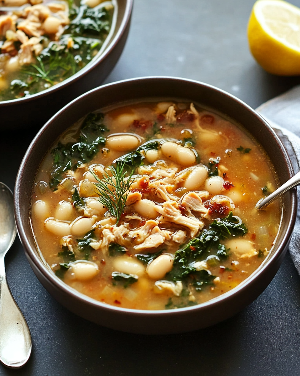 Lemony White Bean Soup with Turkey and Greens