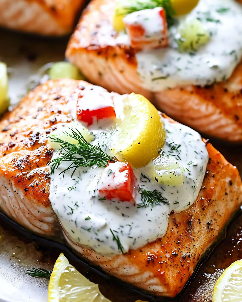 Baked Salmon with Creamy Dill Sauce