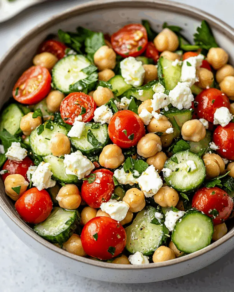 Chickpea Cucumber Salad with Feta and Tomatoes