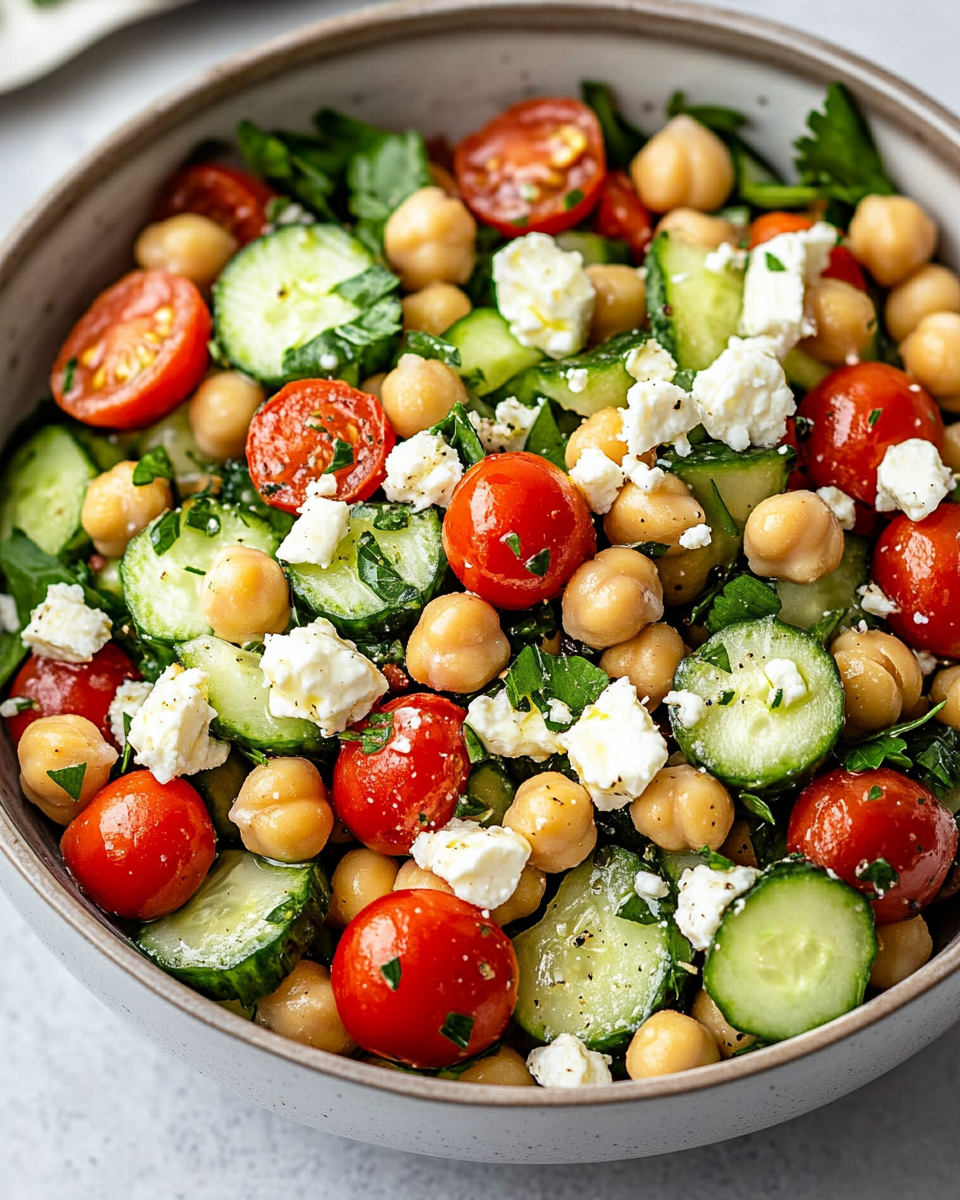 Chickpea Cucumber Salad with Feta and Tomatoes