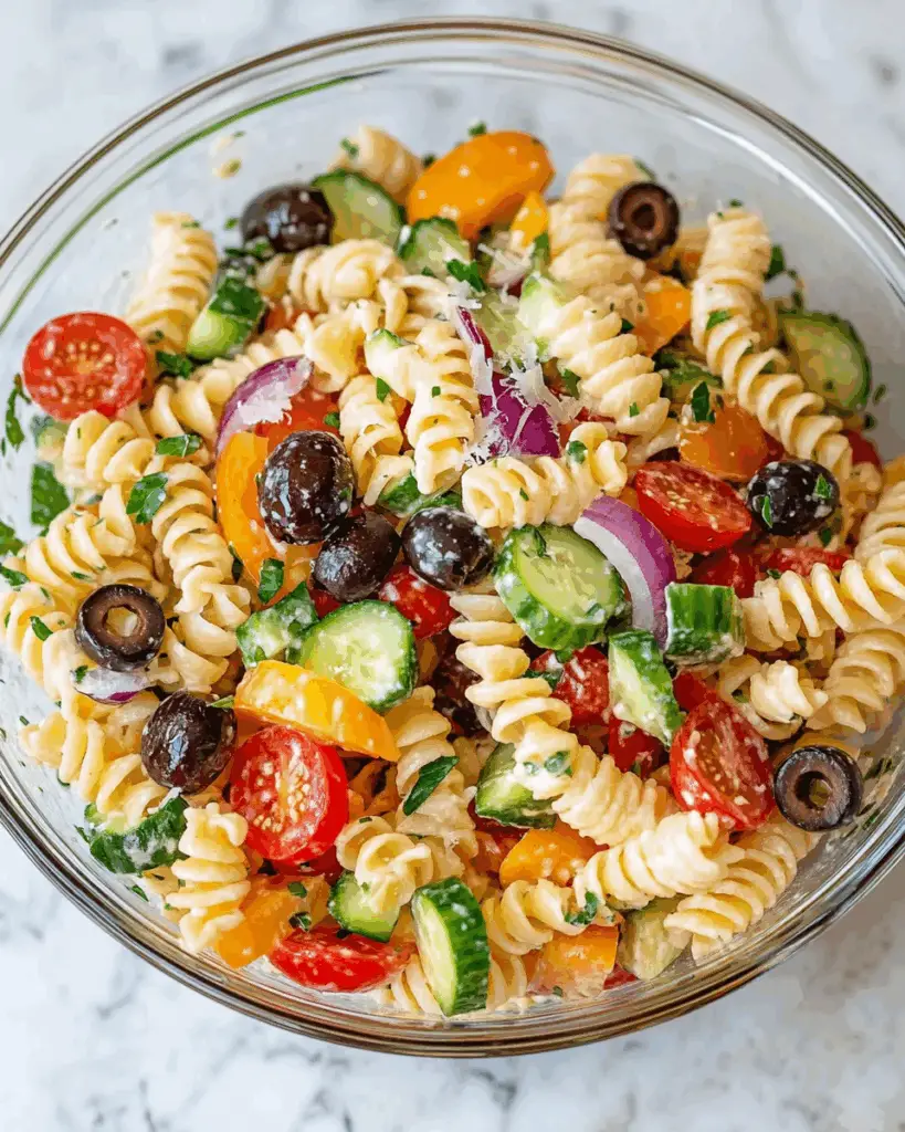 Cold Pasta Salad with Veggies and Zesty Italian Dressing