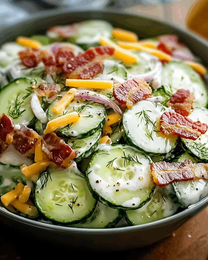 Creamy Cucumber Salad with Bacon and Cheese
