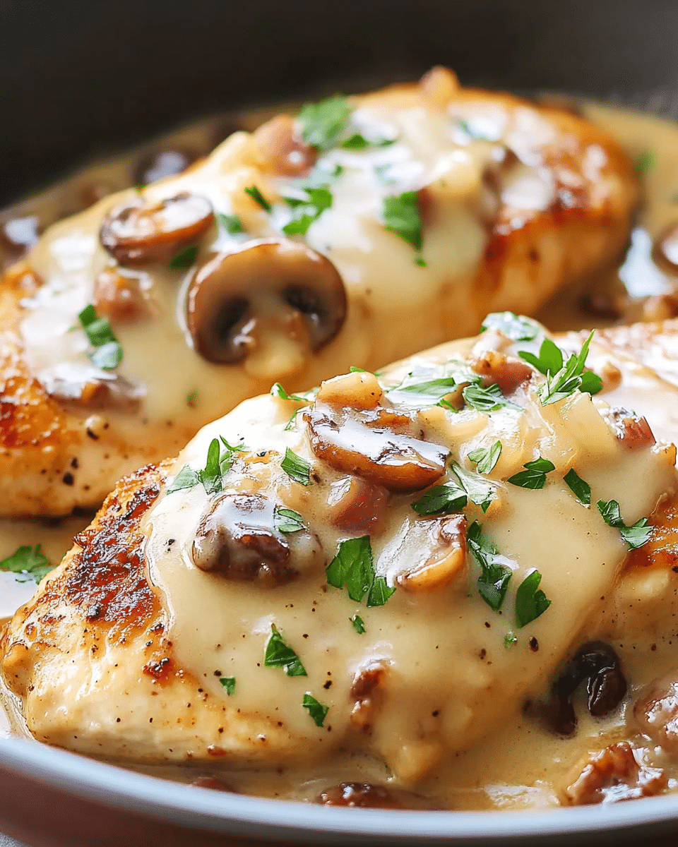 Smothered Chicken with Sautéed Onions, Mushrooms & Cheese