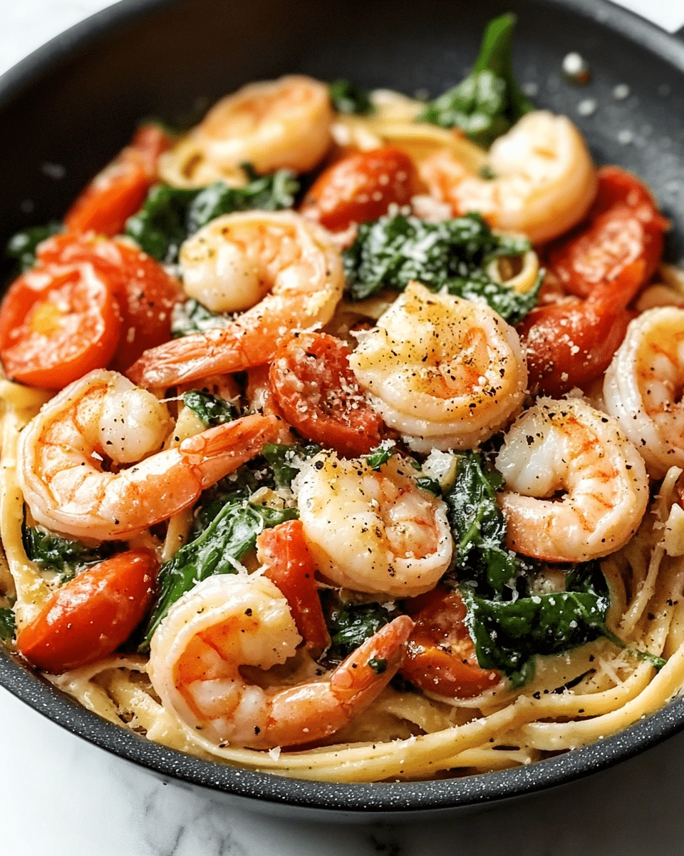 Tomato Spinach Shrimp Pasta