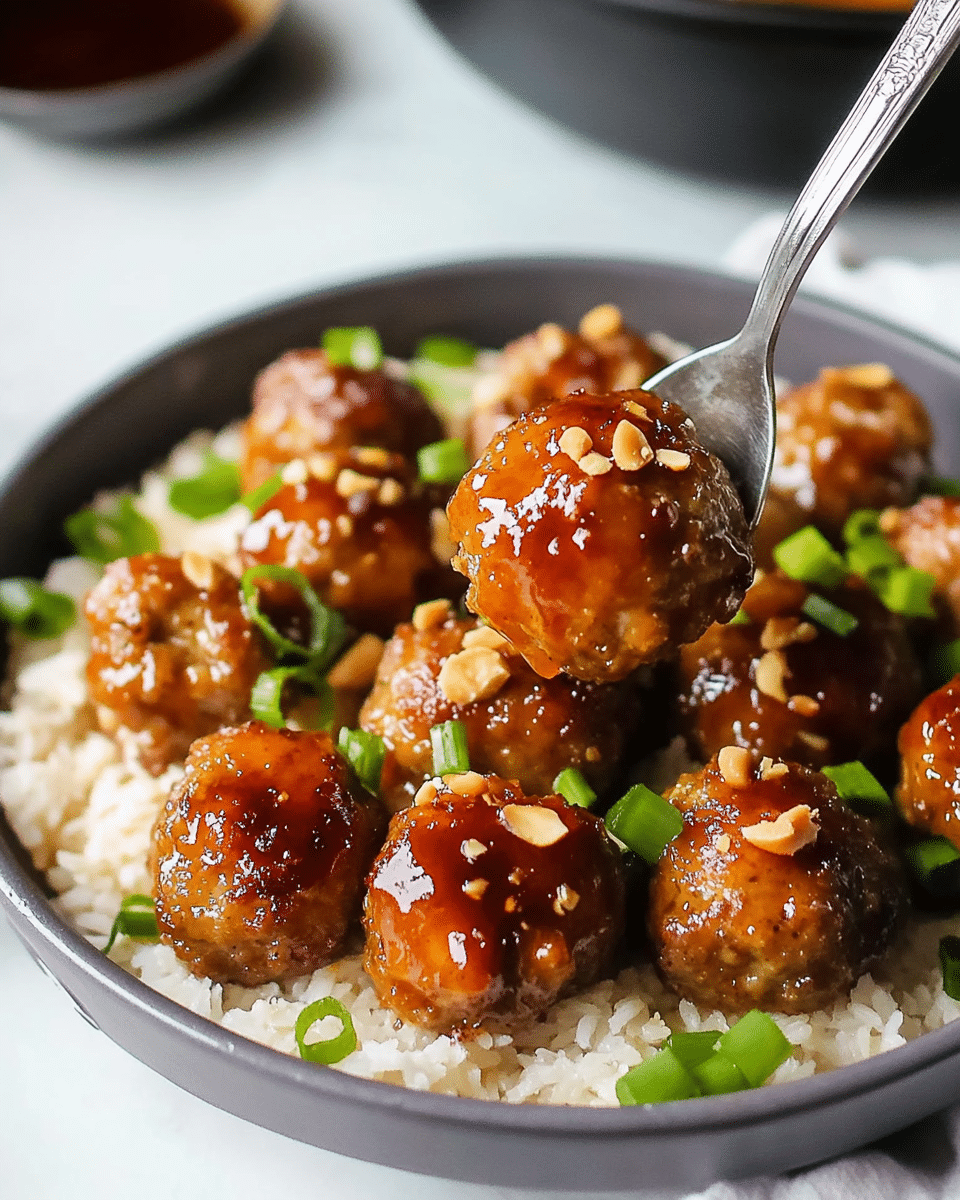 Sticky Thai Meatballs with Peanut Sauce