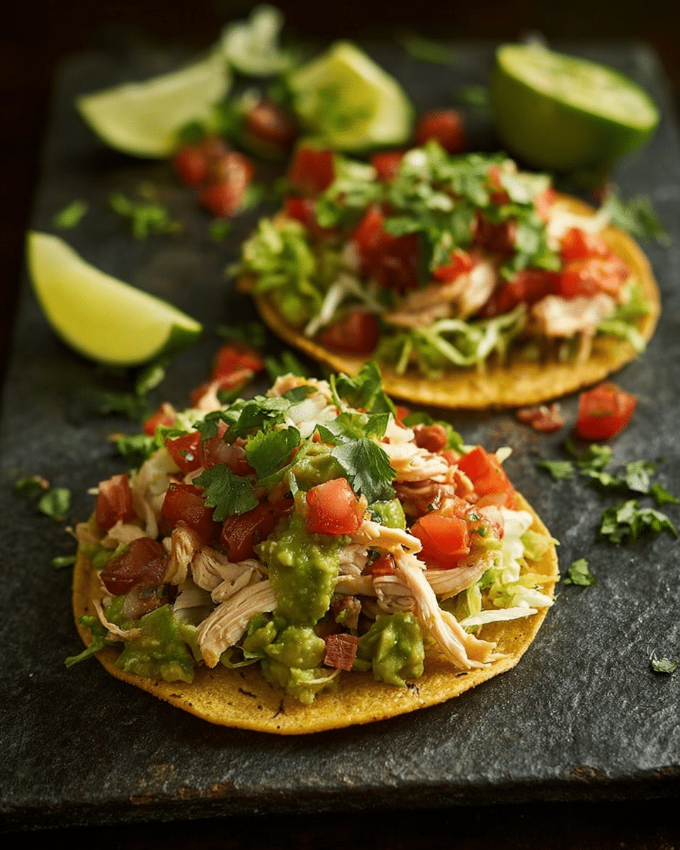 Chicken Guacamole and Bean Tostadas
