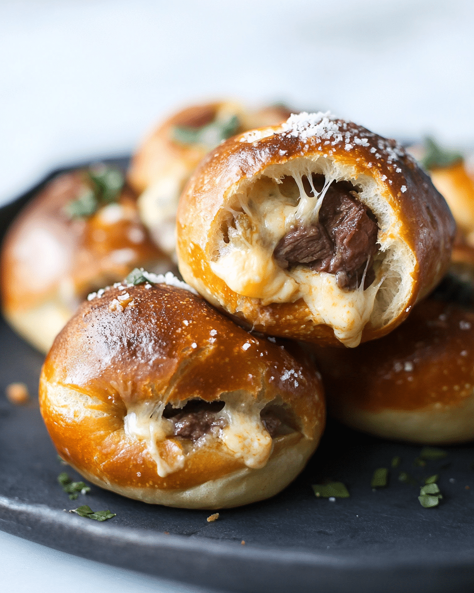 Steak and Cheese Stuffed Pretzel Bites