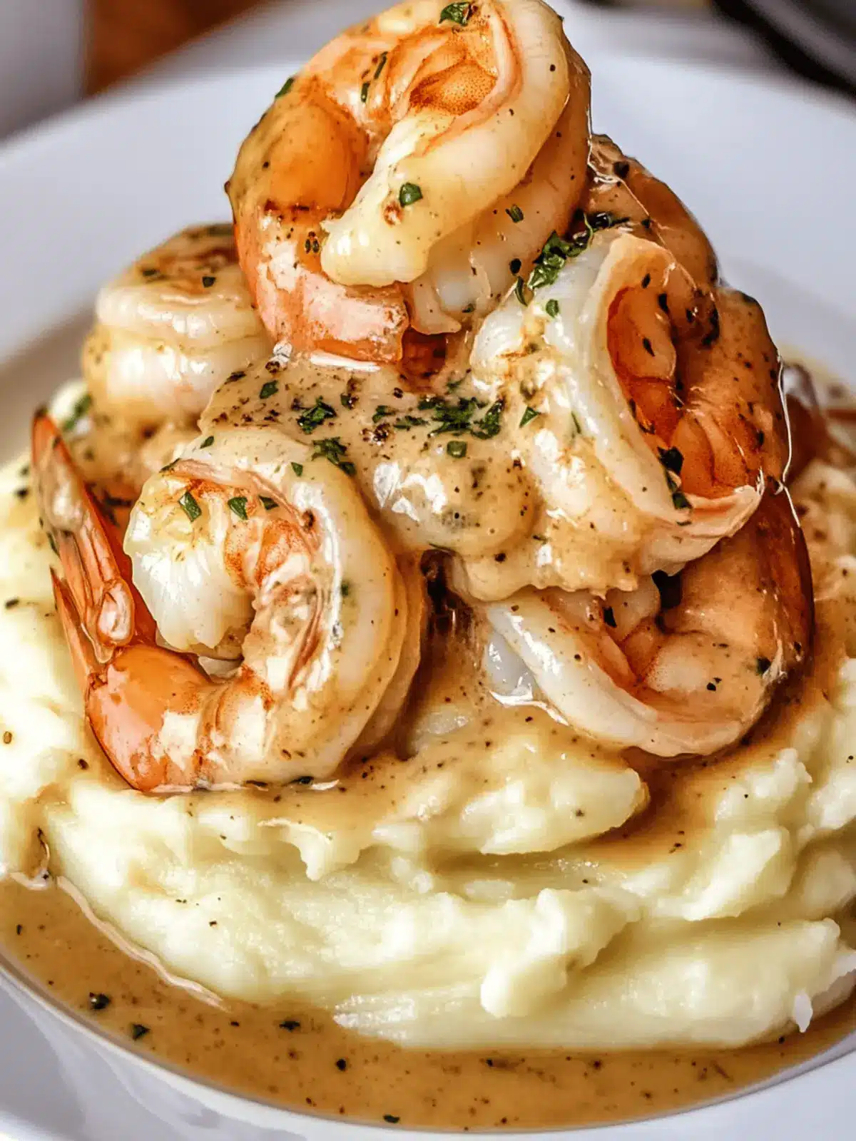 Creamy Garlic Shrimp Over Mashed Potatoes