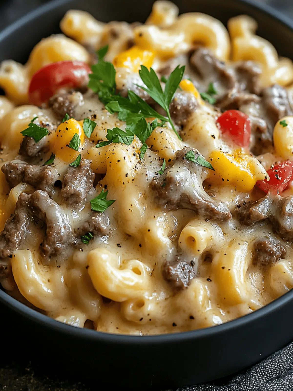 High-Protein Creamy Philly Cheesesteak Mac & Cheese