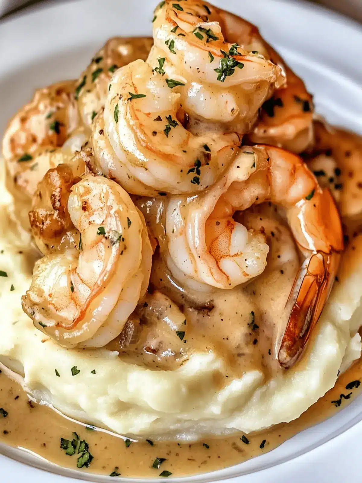 Creamy Garlic Shrimp Over Mashed Potatoes