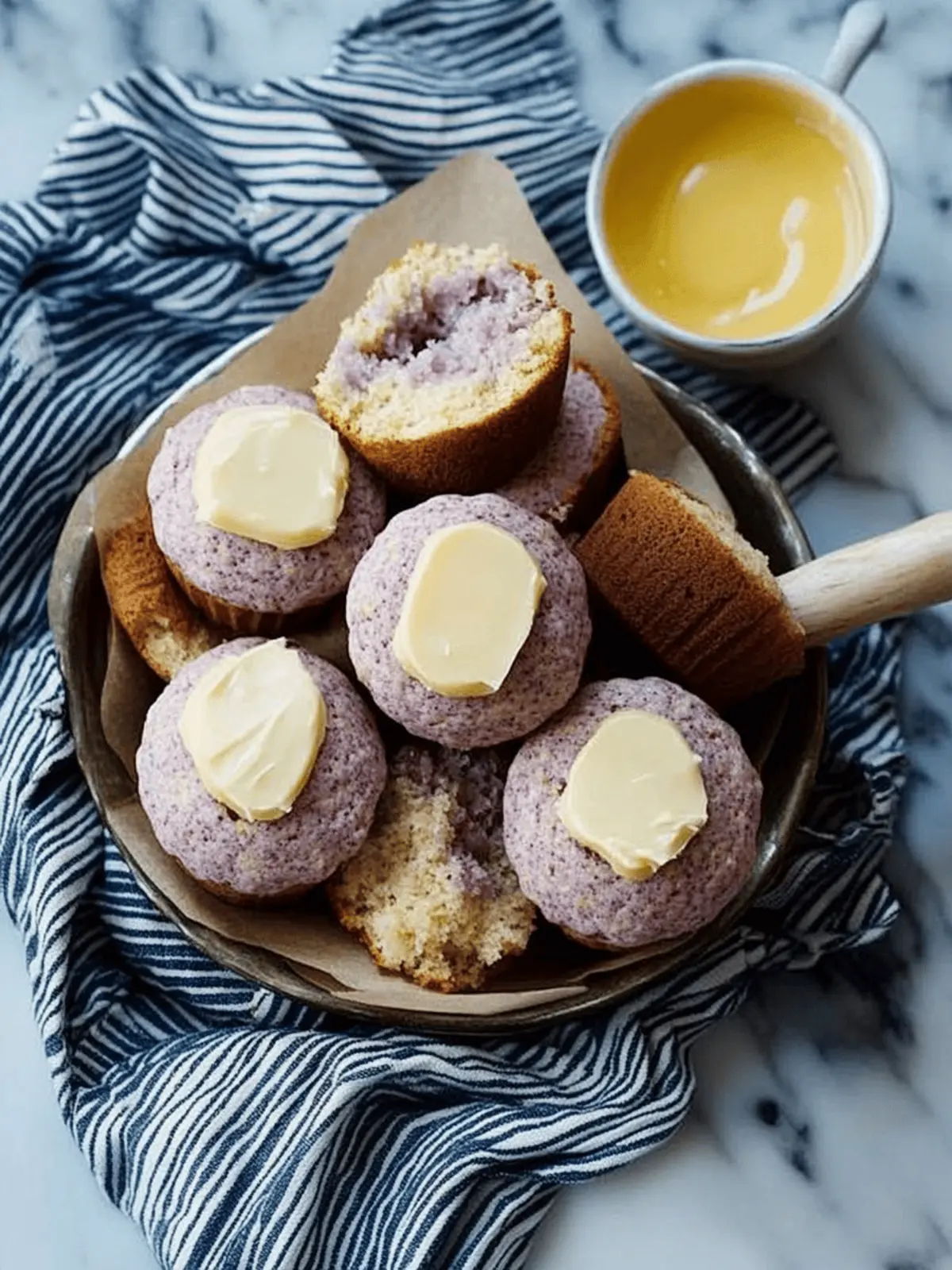 Blue Cornbread Muffins with Salty Honey Butter