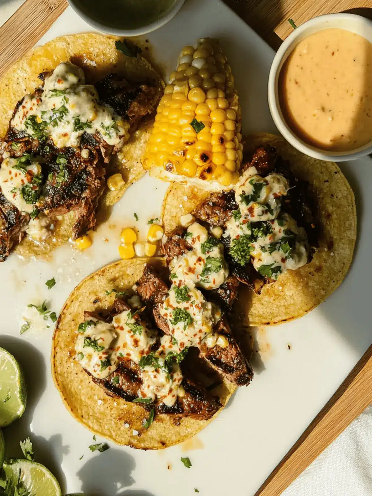 Juicy grilled steak with fresh roasted corn