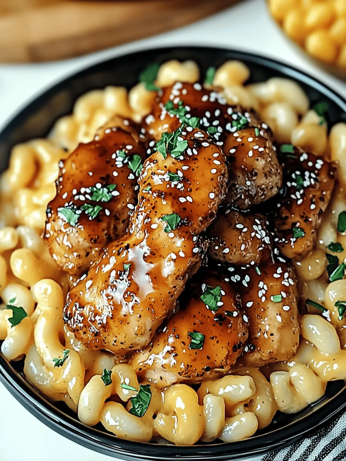 Sweet and Spicy Honey Pepper Chicken with Creamy Mac and Cheese