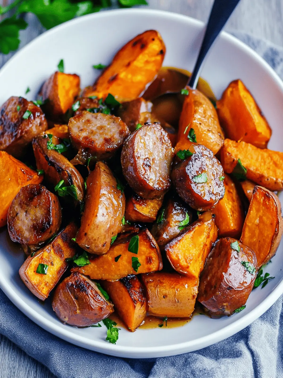 Sausage And Sweet Potatoes With Honey Garlic Sauce