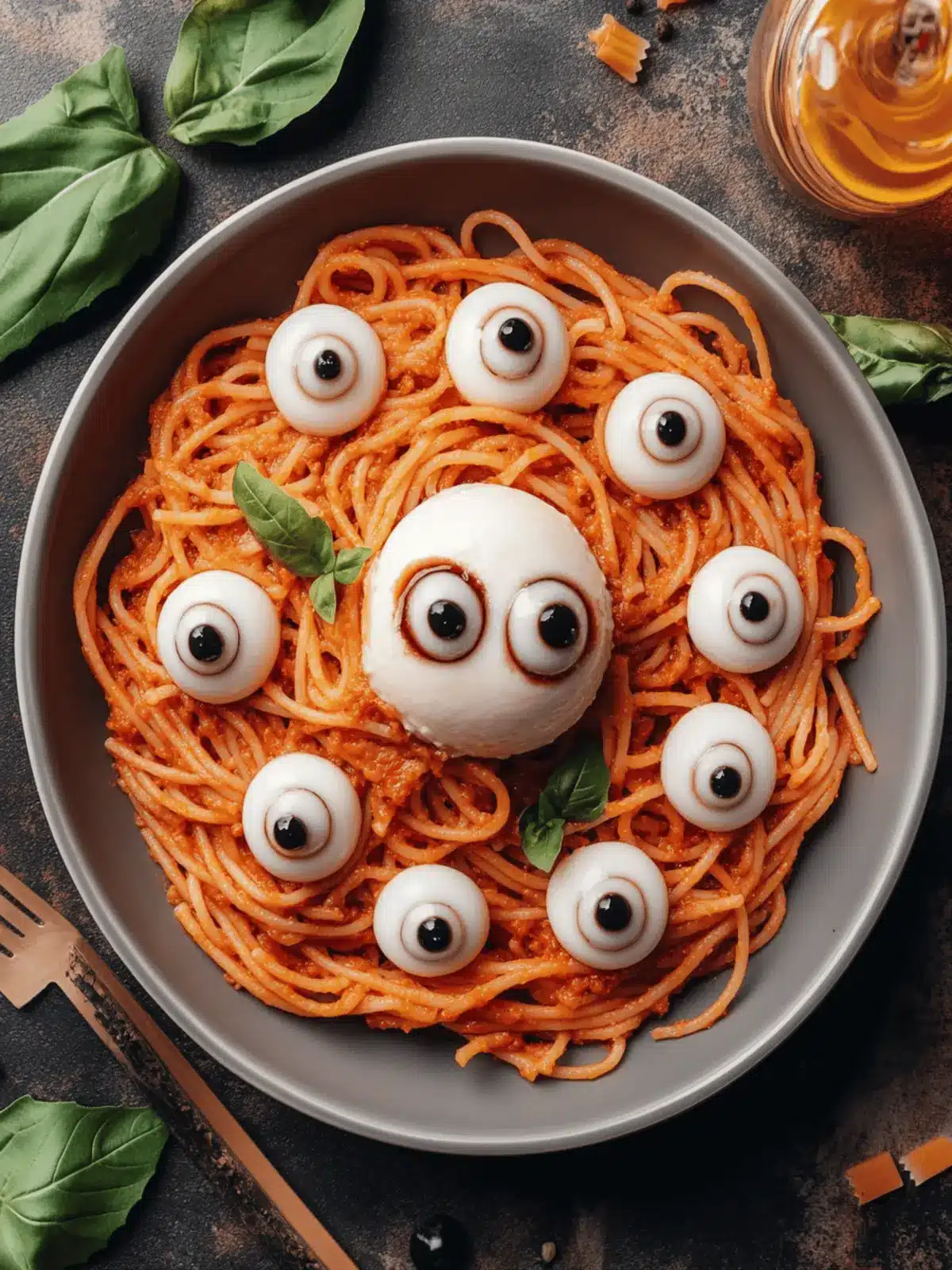 Spaghetti with Mozzarella Eyeballs