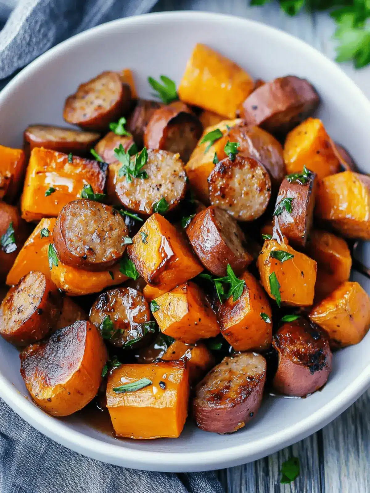 Sausage And Sweet Potatoes With Honey Garlic Sauce