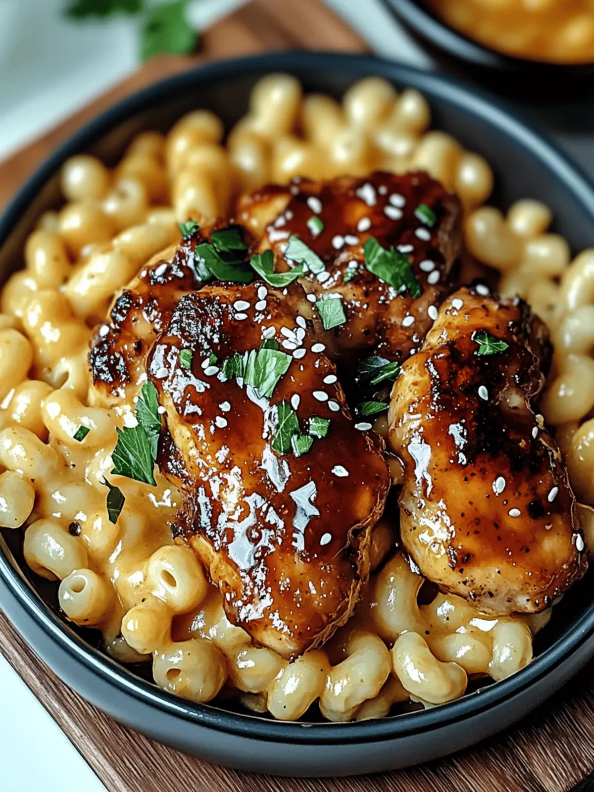 Sweet and Spicy Honey Pepper Chicken with Creamy Mac and Cheese