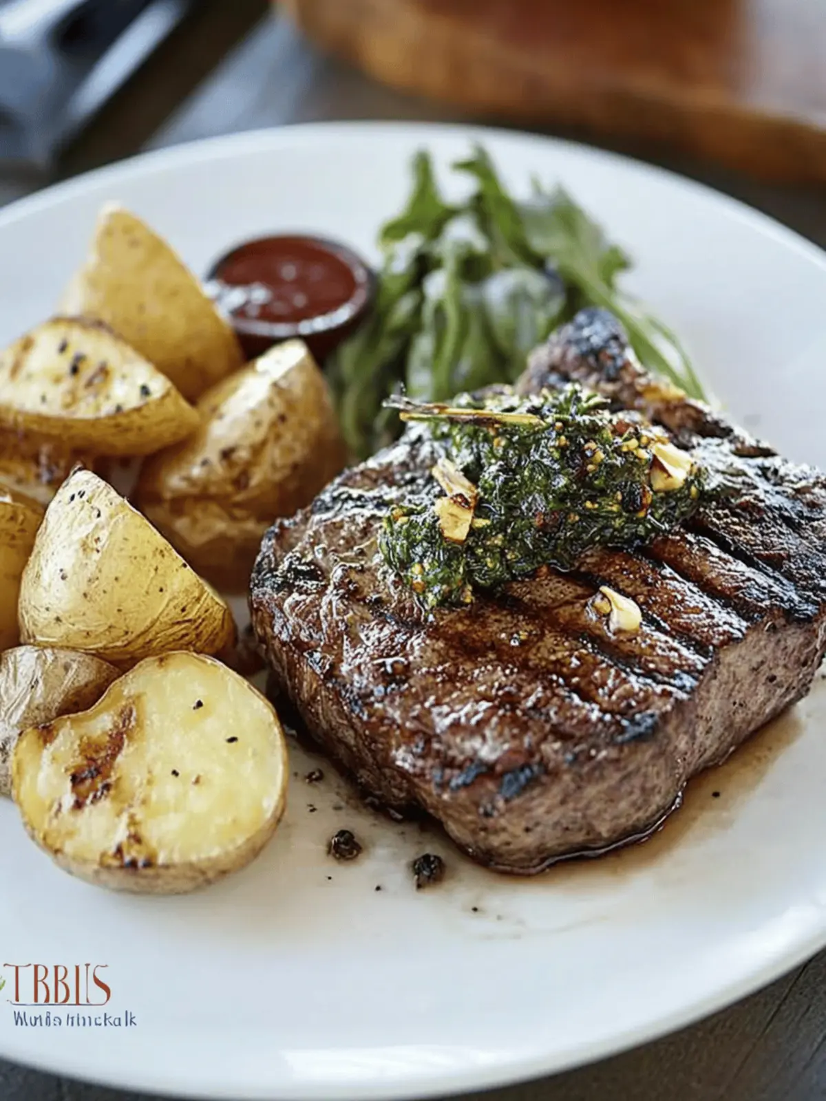 Grilled Bone-In Bison Steaks with Crisped Potatoes