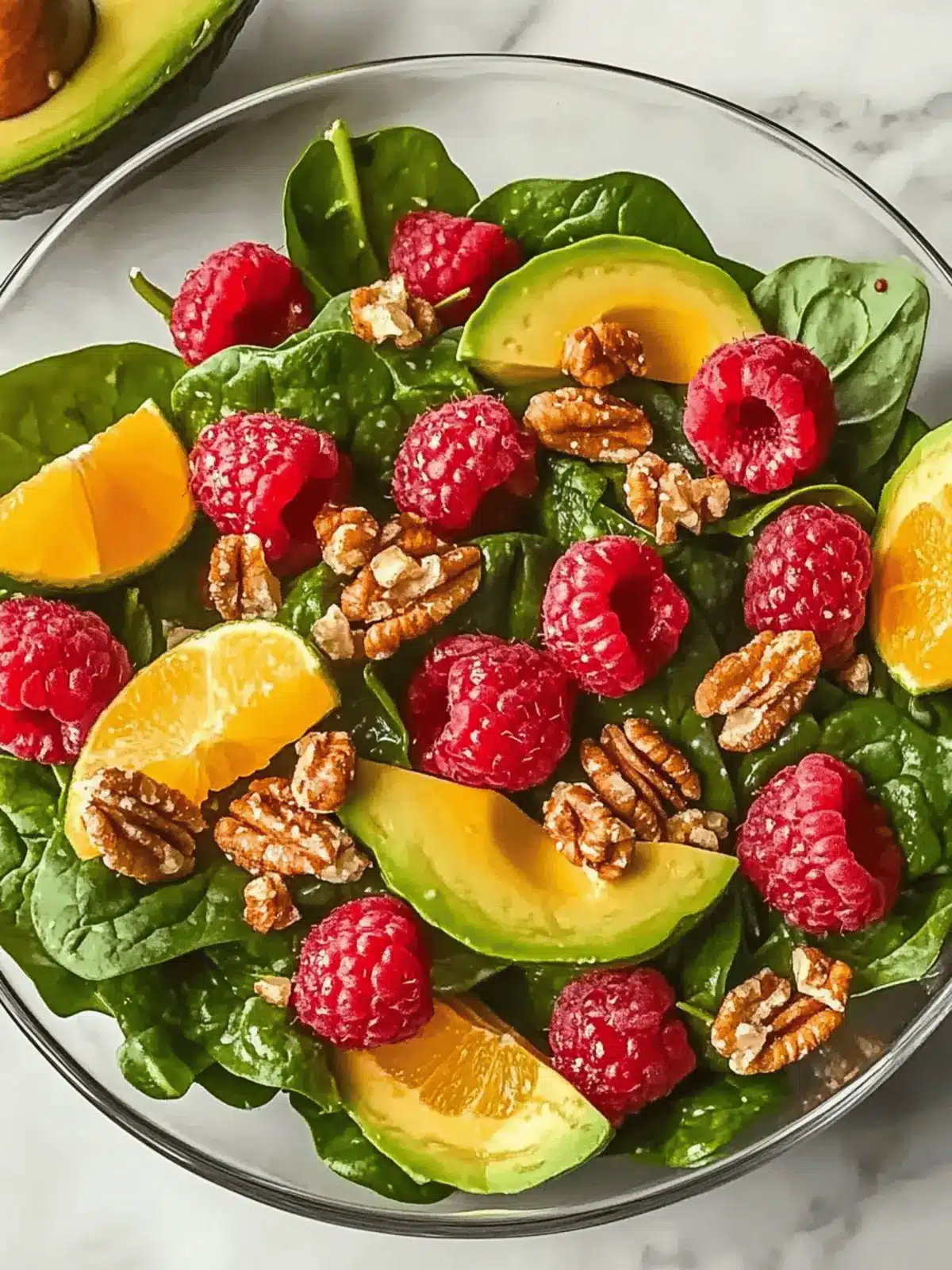 Raspberry-Spinach Salad with Avocado & Walnuts