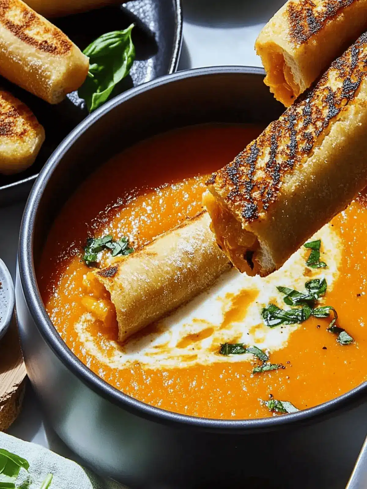 Pumpkin Tomato Soup With Grilled Swiss Cheese Sticks