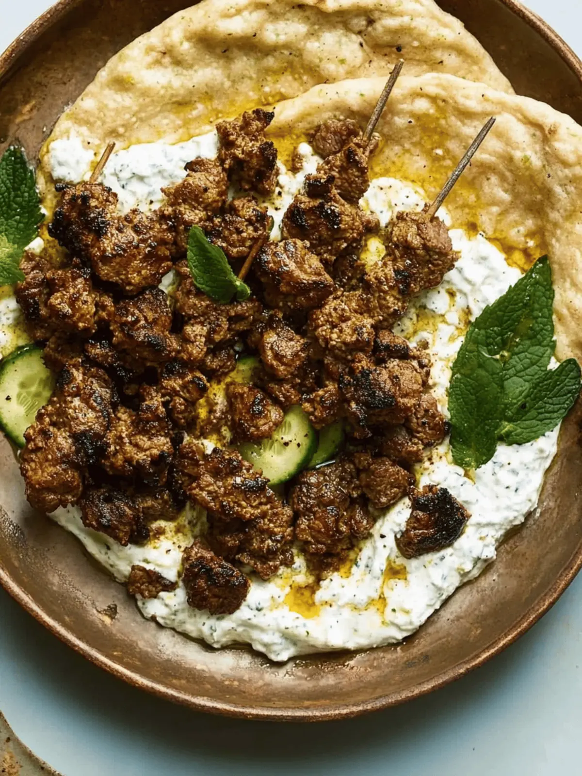 Smashed Beef Kebab With Cucumber Yogurt