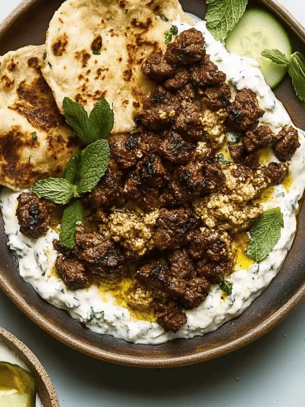 Smashed Beef Kebab With Cucumber Yogurt