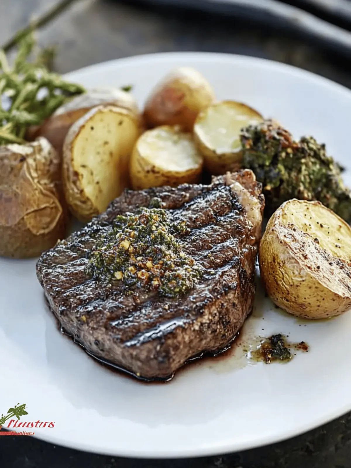 Grilled Bone-In Bison Steaks with Crisped Potatoes