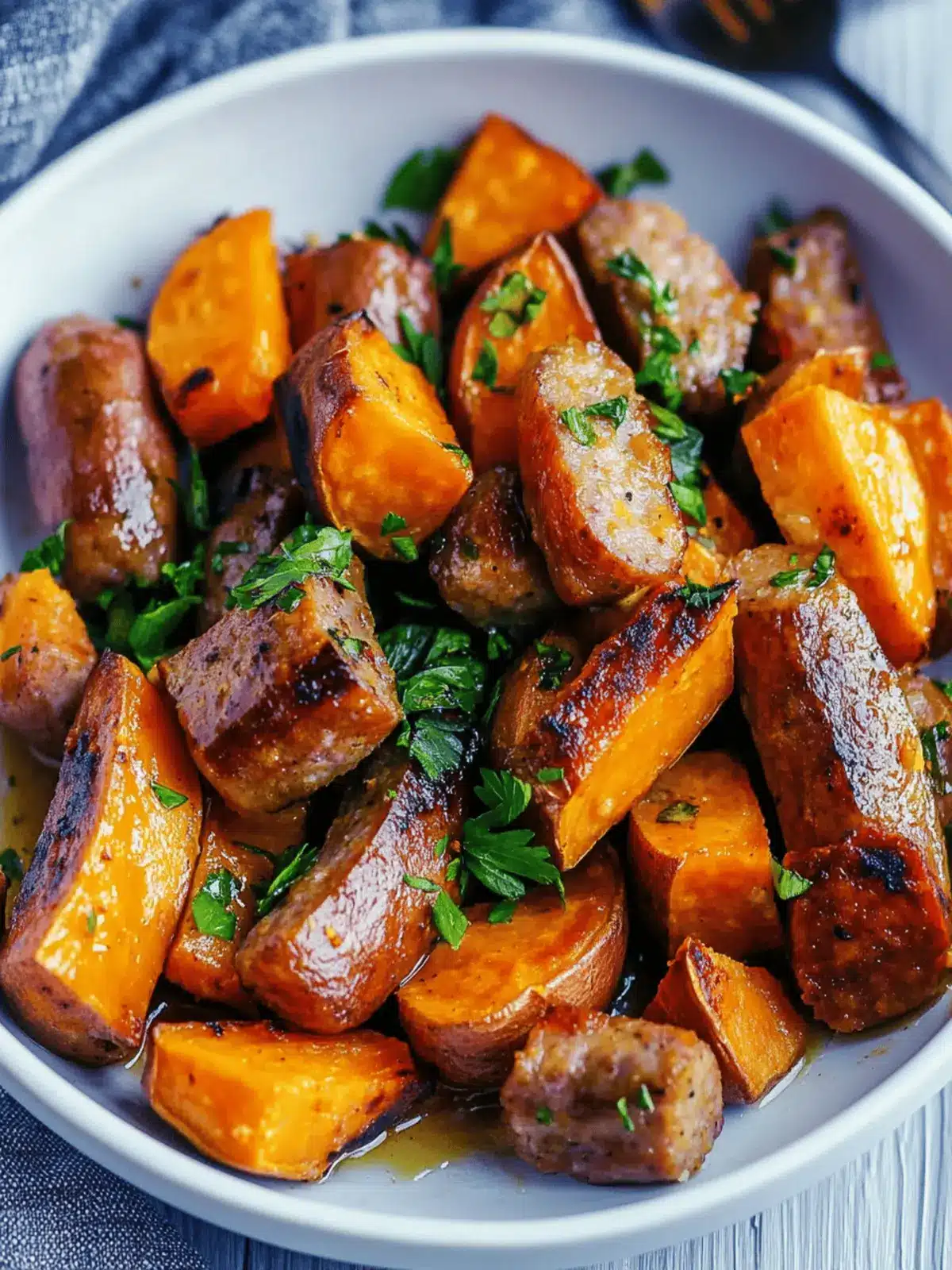 Sausage And Sweet Potatoes With Honey Garlic Sauce