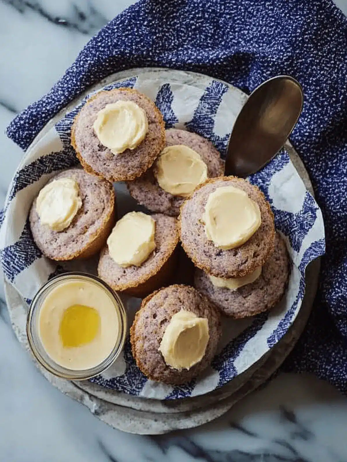 Blue Cornbread Muffins with Salty Honey Butter
