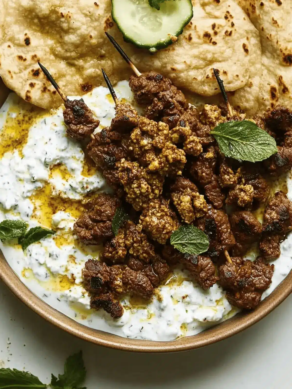 Smashed Beef Kebab With Cucumber Yogurt