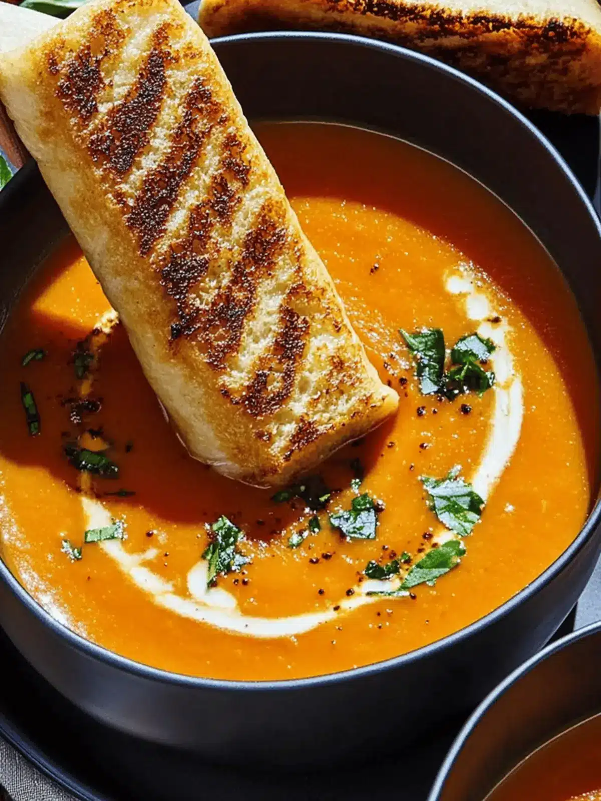 Pumpkin Tomato Soup With Grilled Swiss Cheese Sticks