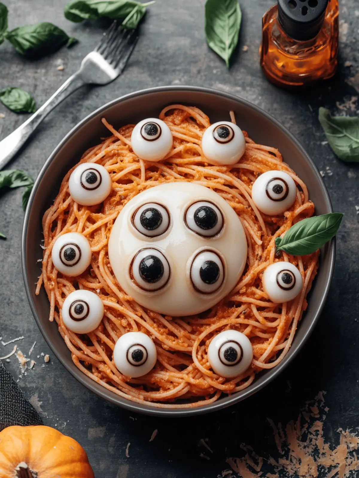 Spaghetti with Mozzarella Eyeballs