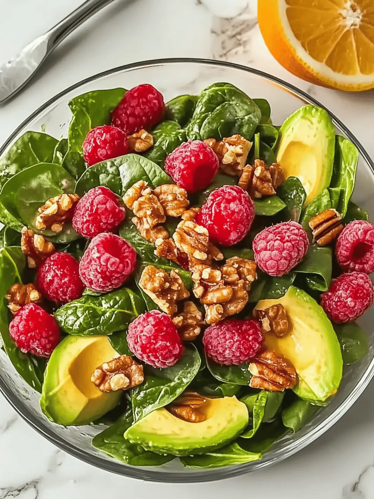 Raspberry-Spinach Salad with Avocado & Walnuts