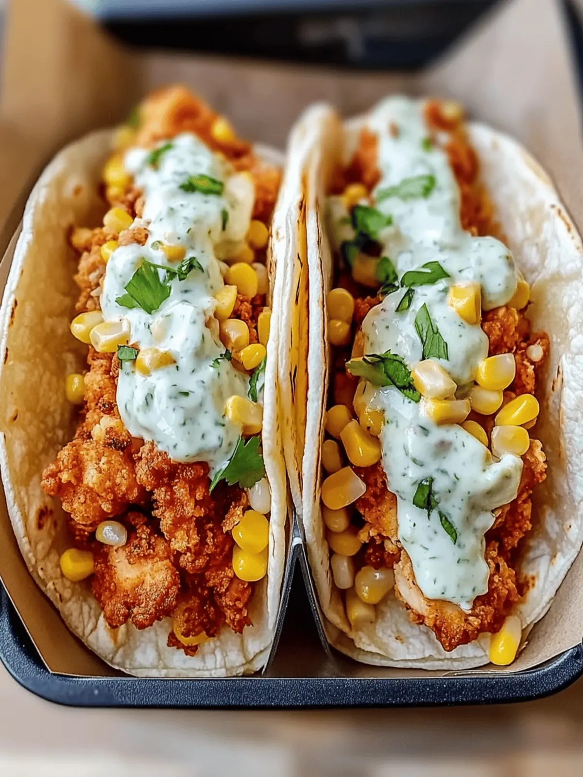 Fried Chicken Street Corn Tacos with Creamy Jalapeño Ranch 3 Fried Chicken Street Corn Tacos with Jalapeño Lime Ranch