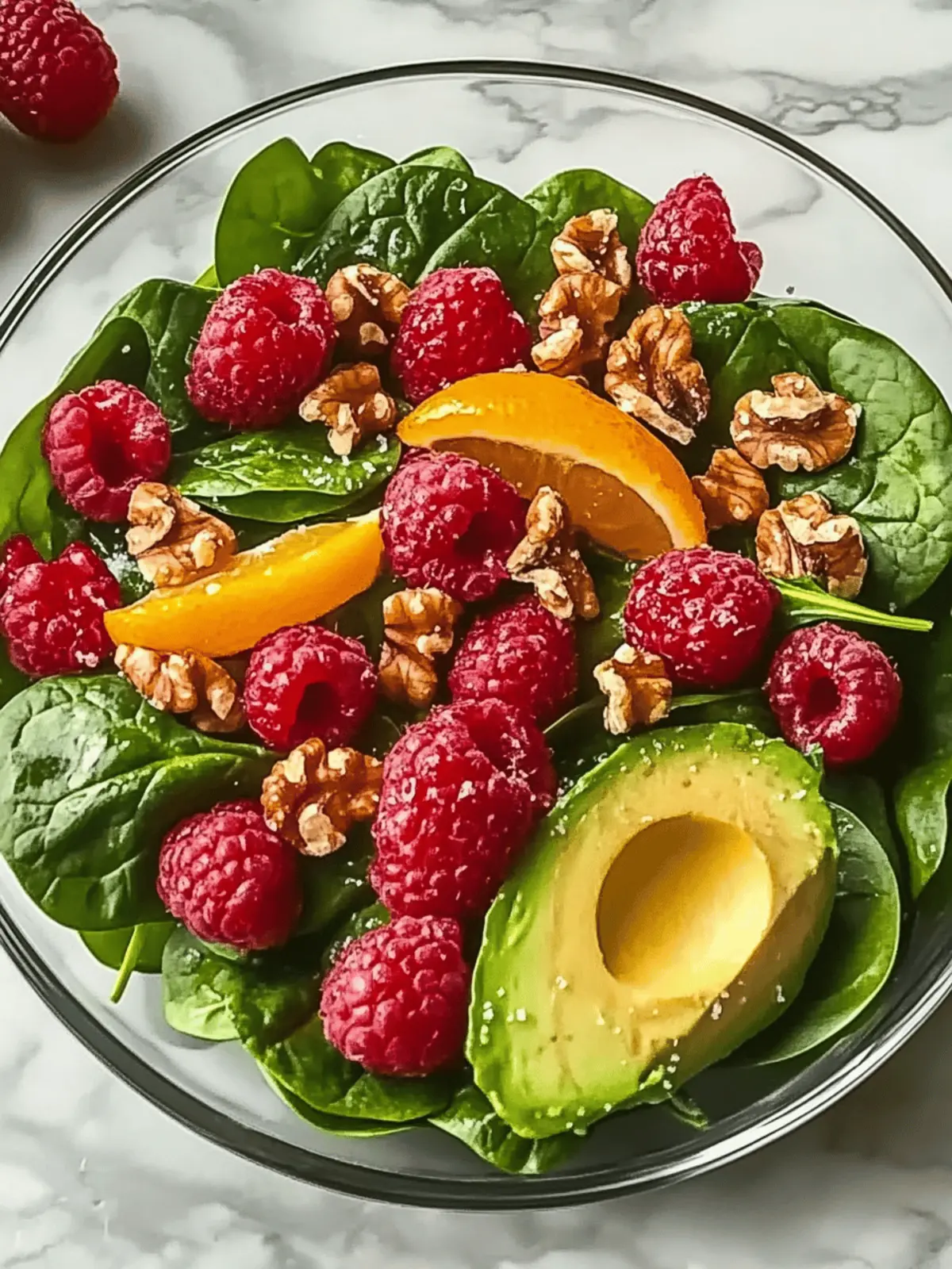 Raspberry-Spinach Salad with Avocado & Walnuts