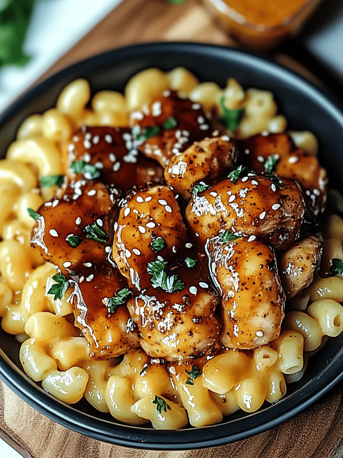 Sweet and Spicy Honey Pepper Chicken with Creamy Mac and Cheese