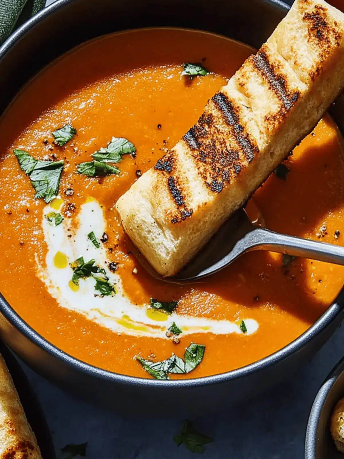 Pumpkin Tomato Soup With Grilled Swiss Cheese Sticks