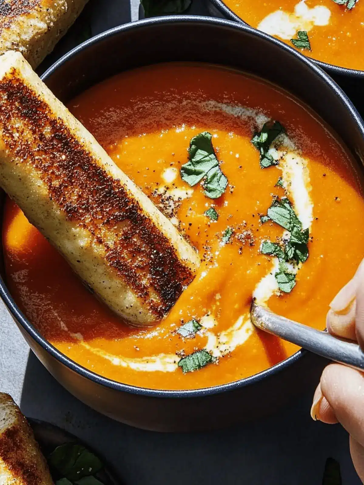 Pumpkin Tomato Soup With Grilled Swiss Cheese Sticks