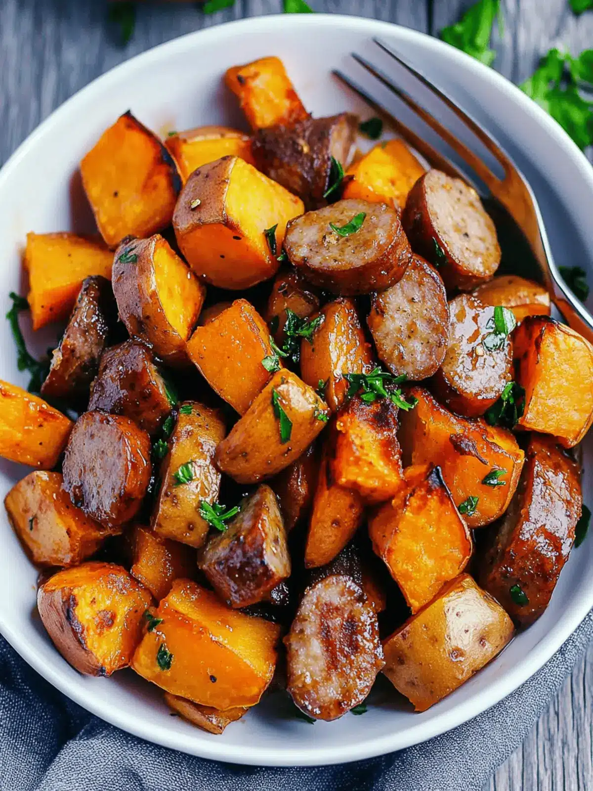 Sausage And Sweet Potatoes With Honey Garlic Sauce
