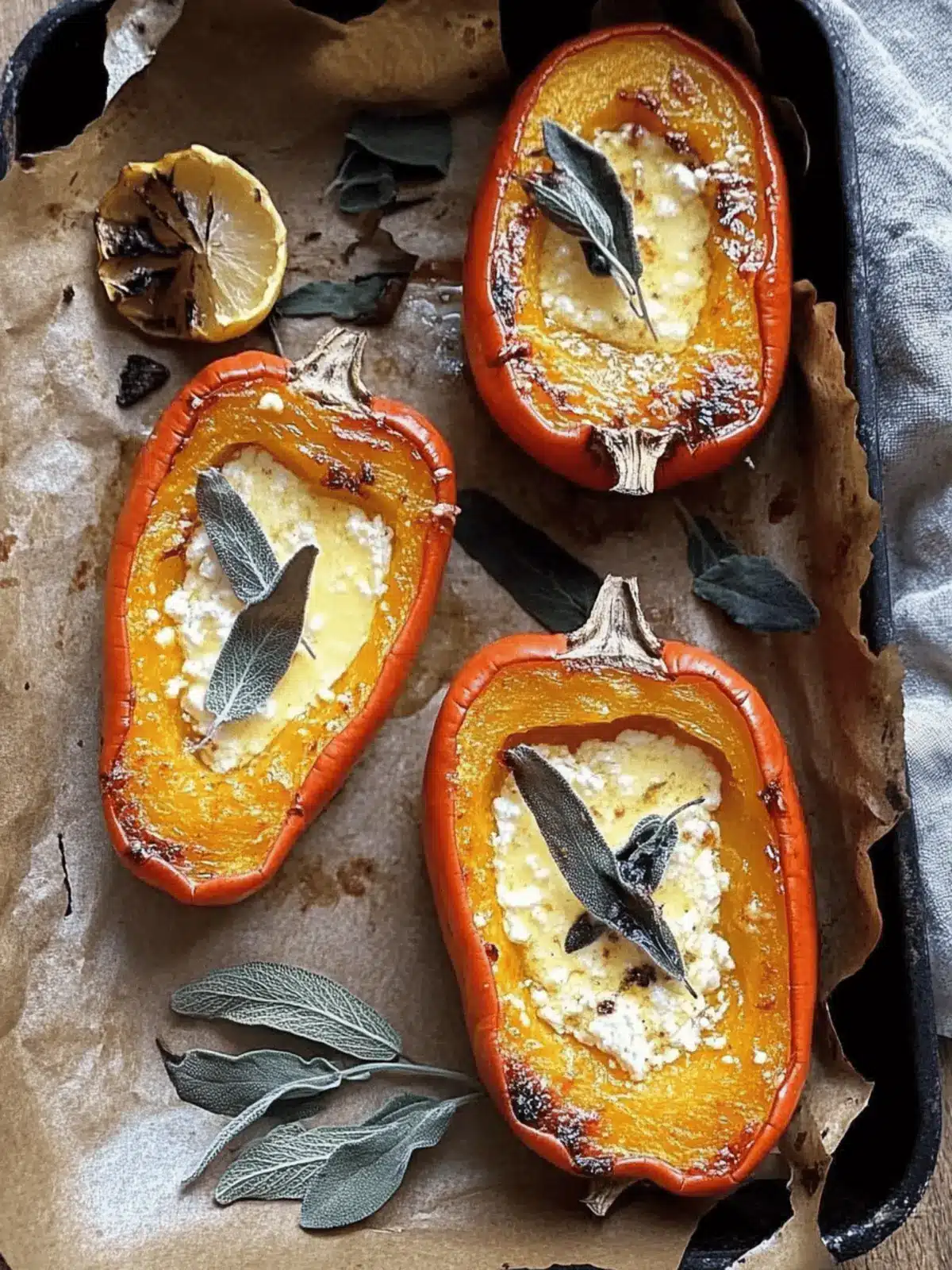 Baked Squash with Ricotta, Parmesan, Lemon and Sage